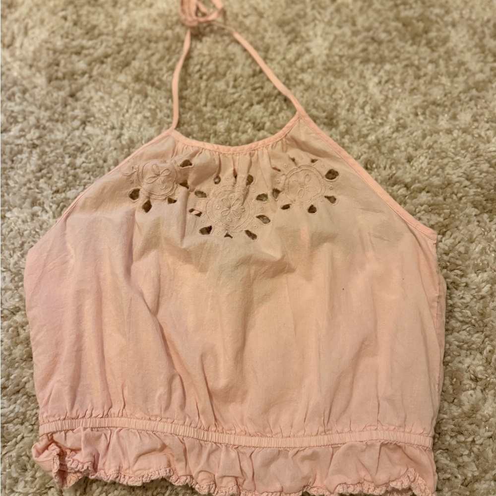 Aerie Pale Pink Ruffled Halter Tank Top